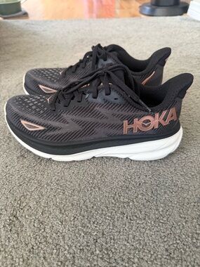 Hoka Black with Rose Gold Accent Running Shoes
